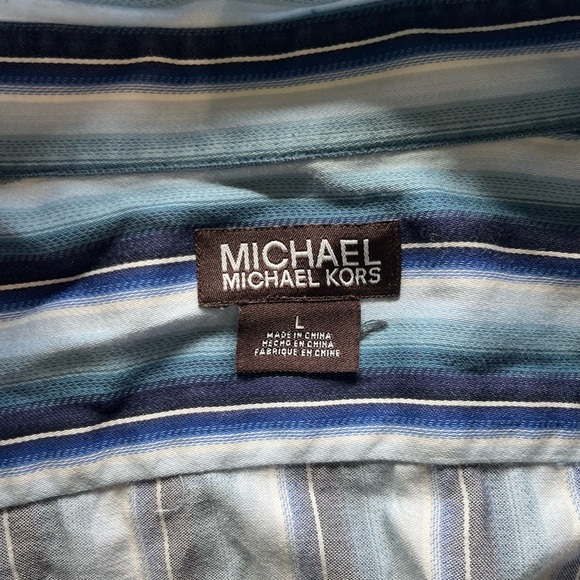 MICHAEL Michael Kors Blue White Stripe Casual Button Up Dress Shirt SZ L Cuffed - Picture 11 of 11